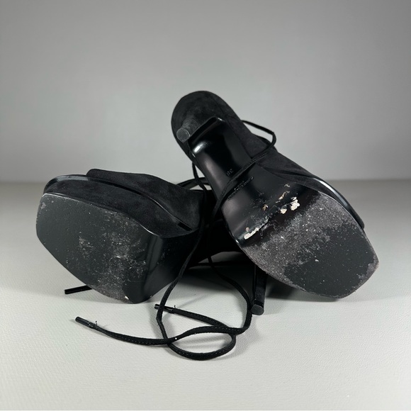 SAINT LAURENT PARIS Black Velvet Tribute 105 Platform Sandals - Picture 9 of 10